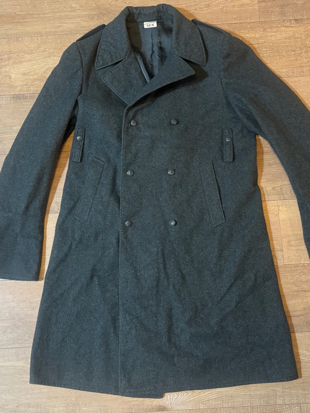 Vintage 1987 Swiss Military Double-Breasted Wool Overcoat- Dark Charcoal